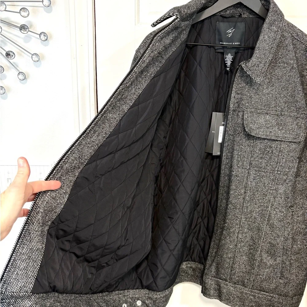 Shaquille O’Neal Wool Blend Coat Mens 2XLG Black White Check Full Zip Big & Tall
